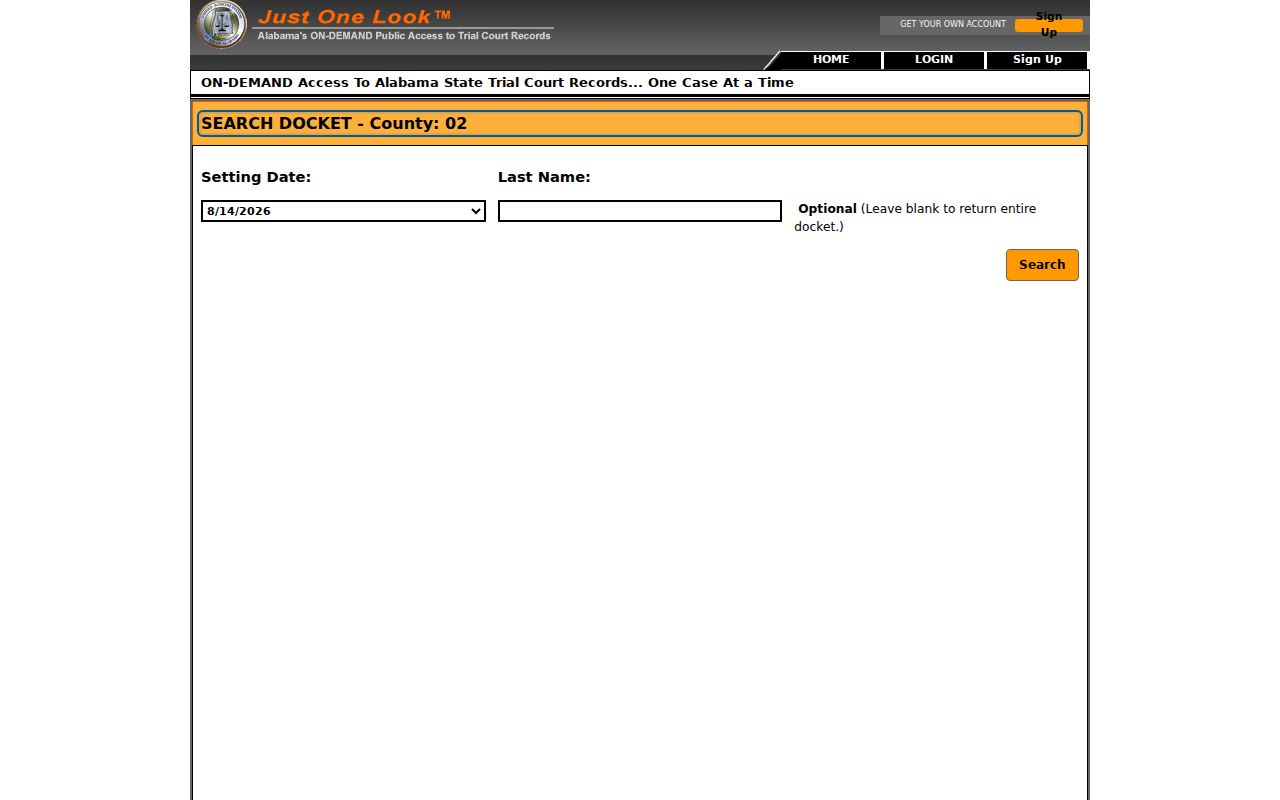 Hoover resident lookup using Alabama docket list search fields