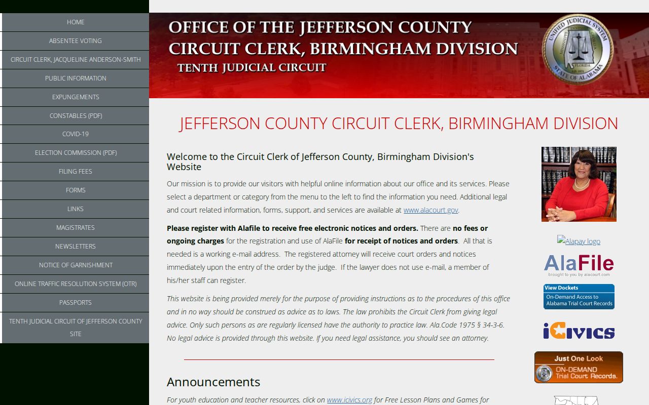 Hoover street directory Jefferson County Circuit Clerk access page
