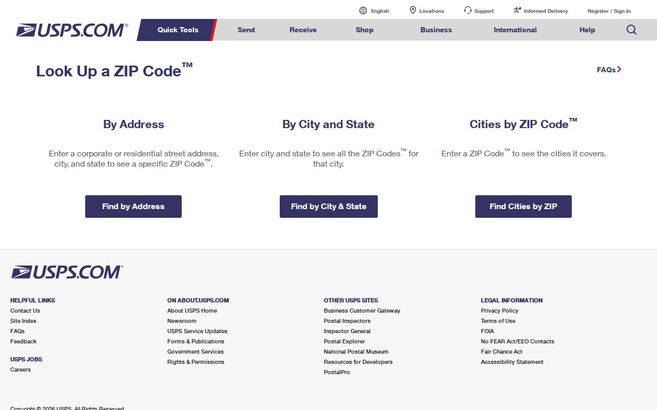 USPS form used to verify the ZIP code for a Hoover street address